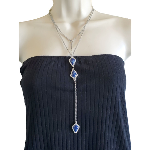 Women's Gorgeous Stunning Blue Pendant Jewelry Lariat Drop Necklace - Picture 1 of 2